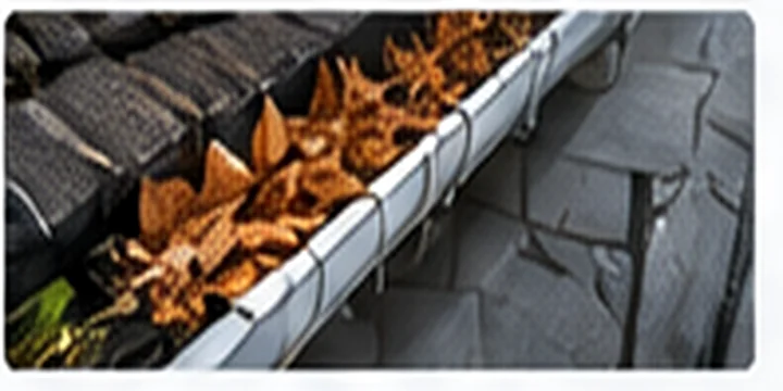 Blocked roof gutter requiring cleaning